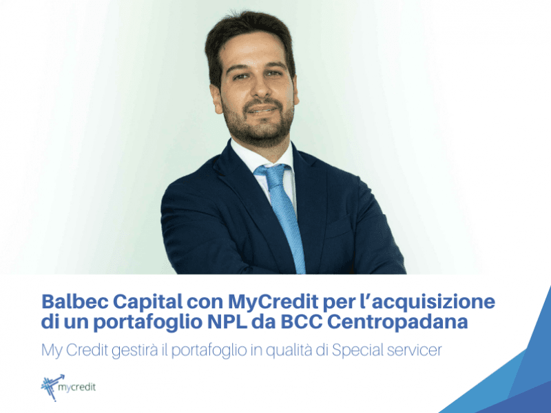 Capital con My Credit per l’acquisizione di un portafoglio NPL da BCC Centropadana